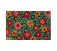 Relaxdays Doormat Coir Flower Pattern, 40 x 60 cm, Door Mat Inside & Outside, Non-Slip Wiper, Rectangular, Multicoloured, Coco, 1