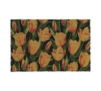 Relaxdays Doormat Coir Flower Tulips, 40 x 60 cm, Door Mat Inside & Outside, Non-Slip Wiper, Rectangular, Multicoloured