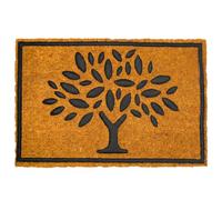 Relaxdays Doormat, Coir with PVC Backing, Tree of Life, natural/black