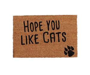 Relaxdays Doormat with Slogan, Hope You Like Cats, Animal Theme, Coconut Fibres, Outdoors, Indoors, Welcome Mat 40x60cm, Natural, Coir, 1.5 x 60 x 40 cm