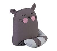 Relaxdays Doorstop Cat, Fabric & Sand, Floor Draft Buffer, Inside, HWD: 22 x 20 x 15.5 cm, Decorative Bag Animal, Grey, Polyester