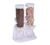 Relaxdays Double Cereal Dispenser, Container for cornflakes, nut Spender, Breakfast bar Accessory, Plastic, White, 1 Item
