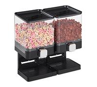 Relaxdays Double Cereal Dispenser, Cornflake Spender, nut Container, Breakfast bar Accessory, Plastic, in Black, 31 x 33 x 19 cm