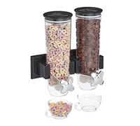 Relaxdays Double Cereal Dispenser, Wall Mount, Cornflake Holder, nut Spender, 2 containers, Made of Plastic, in Black, 32 x 29 x 15 cm
