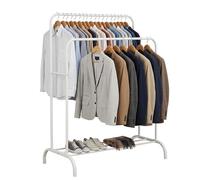 Relaxdays Double Coat Rack with Shelf, Metal, White - 146 x 110 x 56 cm