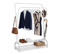 Relaxdays Double Coat Stand with Shelves, Coat Rails, Hooks, 146x110x33 cm, White