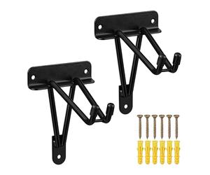 Relaxdays Double Hook Set of 2, Load Capacity 25 kg, Wall-Mounting, Tool Holder Garage, Workshop & Cellar, Broom, Black, Iron, 17.5 x 12 x 15.5 cm