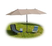 Relaxdays Double Parasol, 460 x 270 cm, Large Umbrella with Crank, Garden, Balcony & Terrace, UV 30+, Oval Shape, Beige, 50% polyester 30% aluminium 20% iron, 235 x 460 x 270 cm
