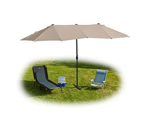 Relaxdays Double Parasol, 460 x 270 cm, Large Umbrella with Crank, Garden, Balcony & Terrace, UV 30+, Oval Shape, Beige