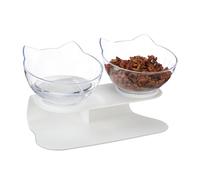 Relaxdays Double Pet Bowl, Cat Design, Twin Feeding Station Set, Raised, Food & Water, 500 ml, HxWxD 16 x 27.5 x 13.5, 16 x 27.5 x 13.5 cm