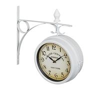 Relaxdays Double-Sided Wall Clock, Train Station Design, Retro, Battery, Analogue, Vintage Deco, HWD: 34x35x10 cm, White