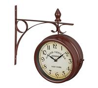 Relaxdays Double-Sided Wall Clock, Train Station Design, Retro, Battery, Analogue, Vintage Deco, HWD: 34x35x10 cm, Brown, Iron