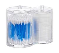 Relaxdays Double Swab Storage Container & Cotton Pad Holder, Lidded, Easy-Care, Acrylic Organiser, Clear, 12x15x8.5 cm