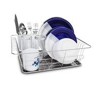 Relaxdays Draining Rack Stainless Steel With Drip Tray & Cutlery Compartment 40.5 x 30.5 x 13 cm For Plates, Cutlery, Glasses, Crockery Dish Rack, Metallic