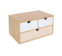 Relaxdays Drawer Box, Bamboo & MDF, 3 Ribbed Drawers, HWD: 15 x 30 x 20 cm, Desk Organiser, White/Pink