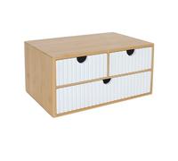 Relaxdays drawer box, bamboo & MDF, 3 ribbed drawers, HWD: 15 x 30 x 20 cm, desk storage, white/natural