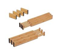 Relaxdays Drawer Divider, 10-Piece Set, Bamboo, Adjustable Length from 43.5 to 56.5 cm, Extra Wardrobe Storage, Natural