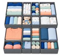 Relaxdays, drawer insert, 16-piece set, grey | Made from non-woven fabric and cardboard reinforcement, for organising drawers
