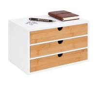 relaxdays drawer organiser, made from bamboo and MDF, 3 wide drawers, white | Storage, HxWxD: 20 x 21 x 33 cm