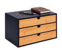relaxdays drawer organiser, made from bamboo and MDF, black | 3 wide drawers, storage, HxWxD: 20 x 21 x 33 cm