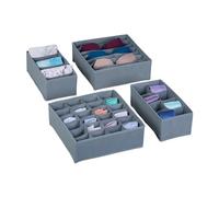 Relaxdays Drawer Organiser Set, in 4 Different Sizes, Underwear Storage for Wardrobe & Dresser, for Clothes, Ties, Grey, 11 x 31x 31 cm