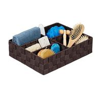 Relaxdays Drawer Organiser, Storage Basket, 5 Compartments, Square, Woven, Plastic, Multipurpose, 8.5 x 32 x 25cm, Brown