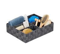 Relaxdays Drawer Organiser, Storage Basket, 5 Compartments, Square, Woven, Plastic, Multipurpose, 8.5 x 32 x 25cm, Grey
