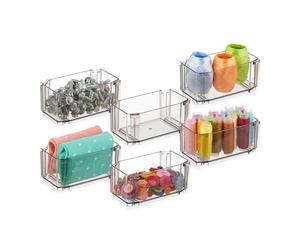 Relaxdays Drawer Organiser System, 6-Piece, Storage for Underwear, Socks, Make-up, Plastic, 5.5 x 12 x 7 cm, Transparent