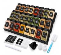 Relaxdays Drawer Spice Rack, Black | Spice insert, kitchen organiser, 24 jars, modular, spice holder, PP, adjustable, horizontal