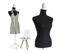 Relaxdays dress form, female, size 36/38, height adjustable 160-175 cm, wooden stand, mannequin, black