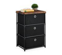 Relaxdays Dresser Storage Unit, 3 Fabric Drawers, Metal, Wood Effect, 65x43x33 cm, Side Table, Organiser, Black/Brown, Steel
