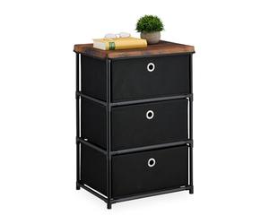 Relaxdays Dresser Storage Unit, 3 Fabric Drawers, Metal, Wood Effect, 65x43x33 cm, Side Table, Organiser, Black/Brown