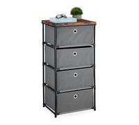 Relaxdays Dresser Storage Unit, 4 Fabric Drawers, Metal, Wood Effect, 85x43x33 cm, Side Table, Organiser, Grey/Brown