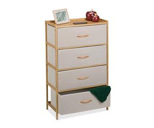 Relaxdays Dresser, Storage Unit, Bamboo, 4 Fabric Drawers, Hallway, Bedroom, HWD: 94 x 58 x 32.5 cm, Cabinet