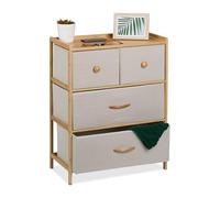Relaxdays Dresser, Storage Unit, Bamboo, 4 Fabric Drawers in 2 Sizes, Hallway, Bedroom, HWD: 73 x 57.5 x 30 cm, Beige