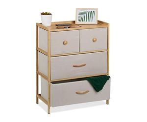 Relaxdays Dresser, Storage Unit, Bamboo, 4 Fabric Drawers in 2 Sizes, Hallway, Bedroom, HWD: 73 x 57.5 x 30 cm, Beige