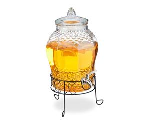 Relaxdays Drink Dispenser, 8L, with Stand, Beverage Container, Party Accessory, Tap and Lid, Glass, Transparent, 20 x 31.5 x 30 cm