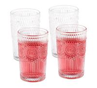 Relaxdays Drinking Glasses Set of 4, Dishwasher Safe, 400ml Each, Vintage Glasses with Floral Pattern, Transparent
