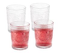 Relaxdays Drinking Set of 4, Dishwasher Safe, 300ml Each, Vintage Glasses with Floral Pattern, Transparent