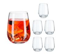Relaxdays Drinking Glasses Set of 6, Tumblers, Dishwasher-Safe, for Juice, Lemonade, Cocktails, 450 ml, Transparent, Felt, 3.5 x 4 x 4 cm