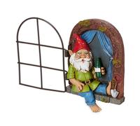 Relaxdays Gnome with Window, Weatherproof Garden Decoration, Hanging on Tree or Wall, HWD: 14.5 x 10.5 x 4 cm, Colourful, Polyresin
