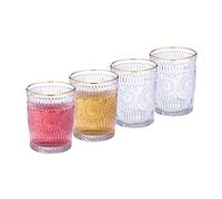 Relaxdays Drinking Set of 4, Dishwasher Safe, 300ml Each, Vintage Glasses with Gold Rim and Pattern, Transparent