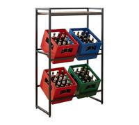 Relaxdays drinks crate rack for 4 crates, HxWxD 117 x 74 x 32 cm, industrial shelf, brown/black