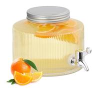 Relaxdays Drinks Dispenser, 2.8 litres, Beverage Jar with Tap and Lid, Decorative Water Pitcher, Glass, Transparent
