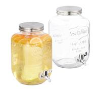 Relaxdays Drinks Dispenser, 2 Jars, 4 Litres each, with Tap & Lid, Water Pitcher, Beverage Container, Transparent
