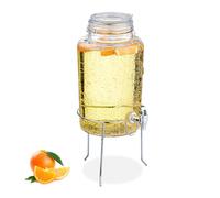 Relaxdays Drinks Dispenser with Stand, 5 Litres, with Tap, Water Pitcher, Beverage Container, Clip Top, Transparent