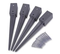 Relaxdays drive-in post socket, set of 4, 750 mm, for 60x60 mm, anthracite | Stainless steel, for fence posts, incl. screws, drive-in post anchors, no concrete, weatherproof