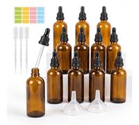 Relaxdays Dropper Bottle Set, 12 x 100 ml, essential oils, cosmetics, funnel, labels, pipettes, brown