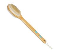 Relaxdays Dry Brush, Double-Sided, Back Scrub, Long Handle, 44 cm, Exfoliating, Shower & Bath, Bamboo, Natural/White, Plastic, Animal Hair