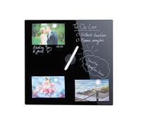 Relaxdays Dry Erase Memo, Writable, 3, Safety Glass Magnet Board 40 x 40 cm, Black, Steel